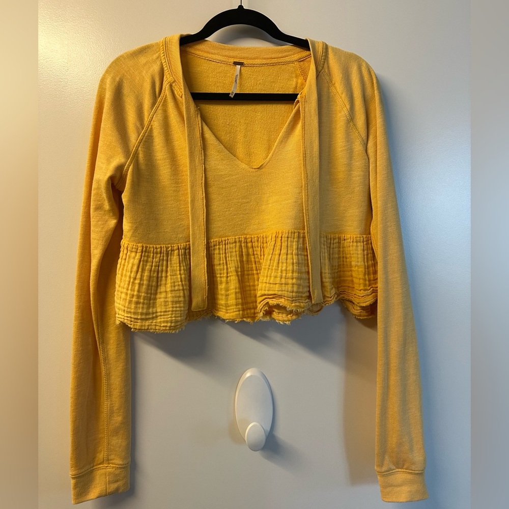 Free People Yellow Long Sleeve Crop Blouse